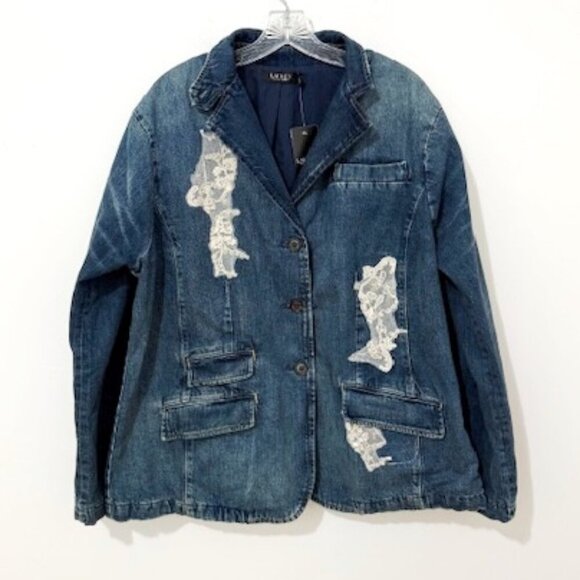 Lauren Ralph Lauren Lace Patchwork Denim Indigo Button Blazer Size 18W - Picture 2 of 7